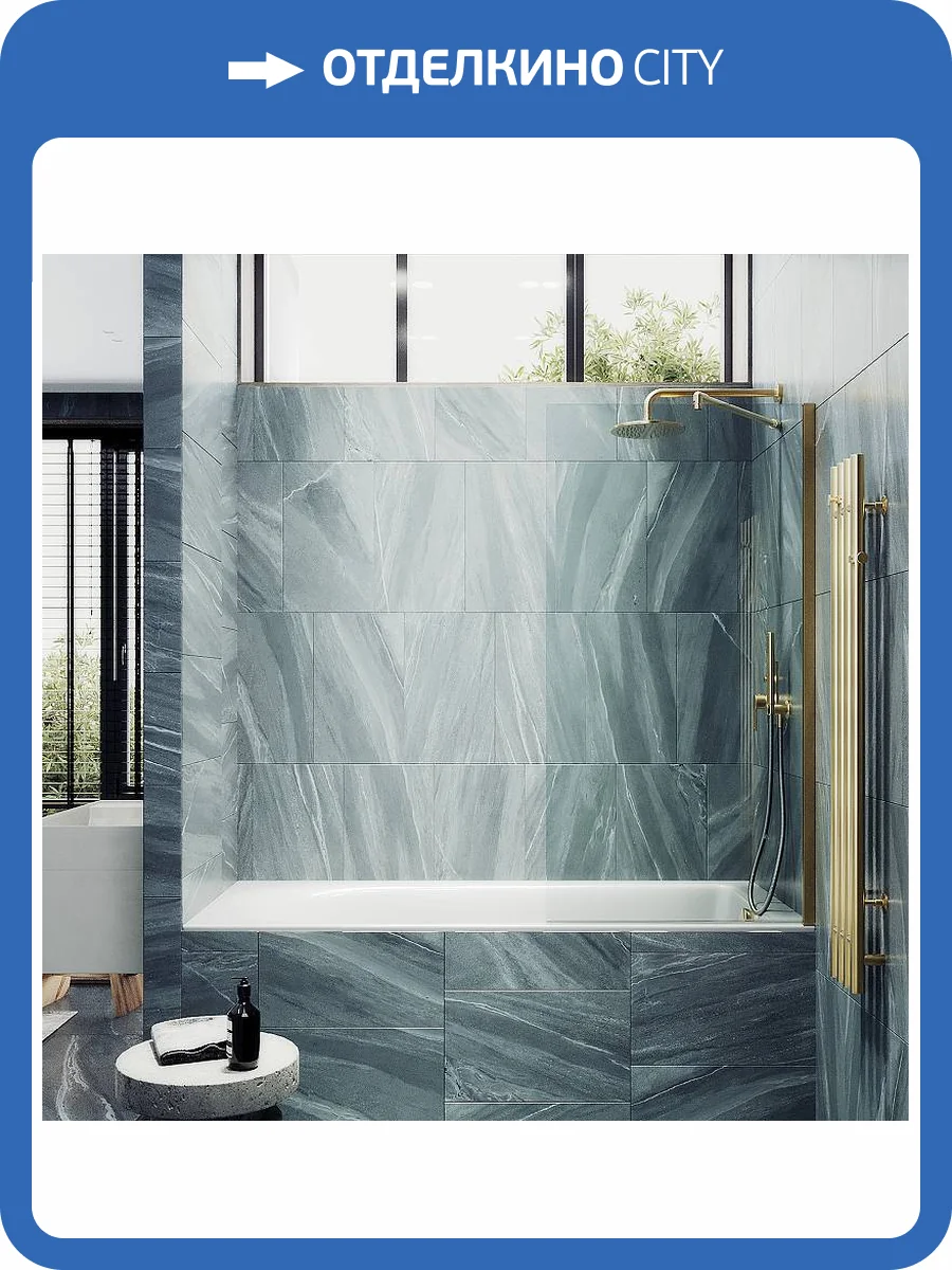 Шторка на ванну MaybahGlass MGV-61-3ш стекло прозрачное, профиль золото, 1400x500 фото 4