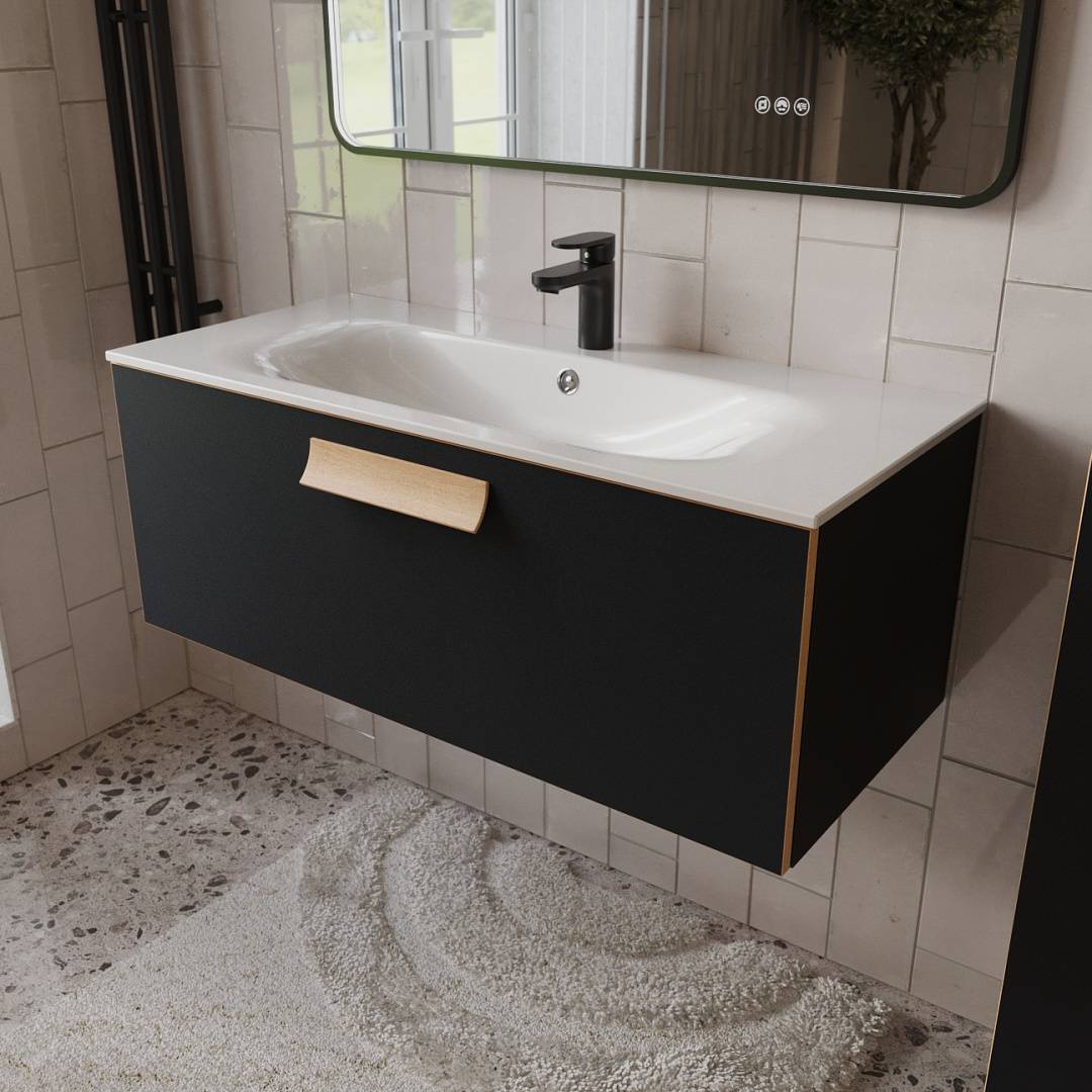 Тумба с раковиной Terminus Noto NOT101001099901O черный soft touch, 100x38