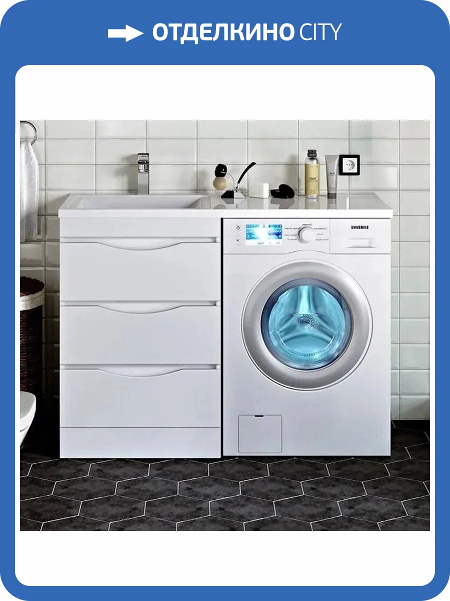 Тумба с раковиной Runo Орион 60, R, под стиральную машину, раковины лайт фото 2