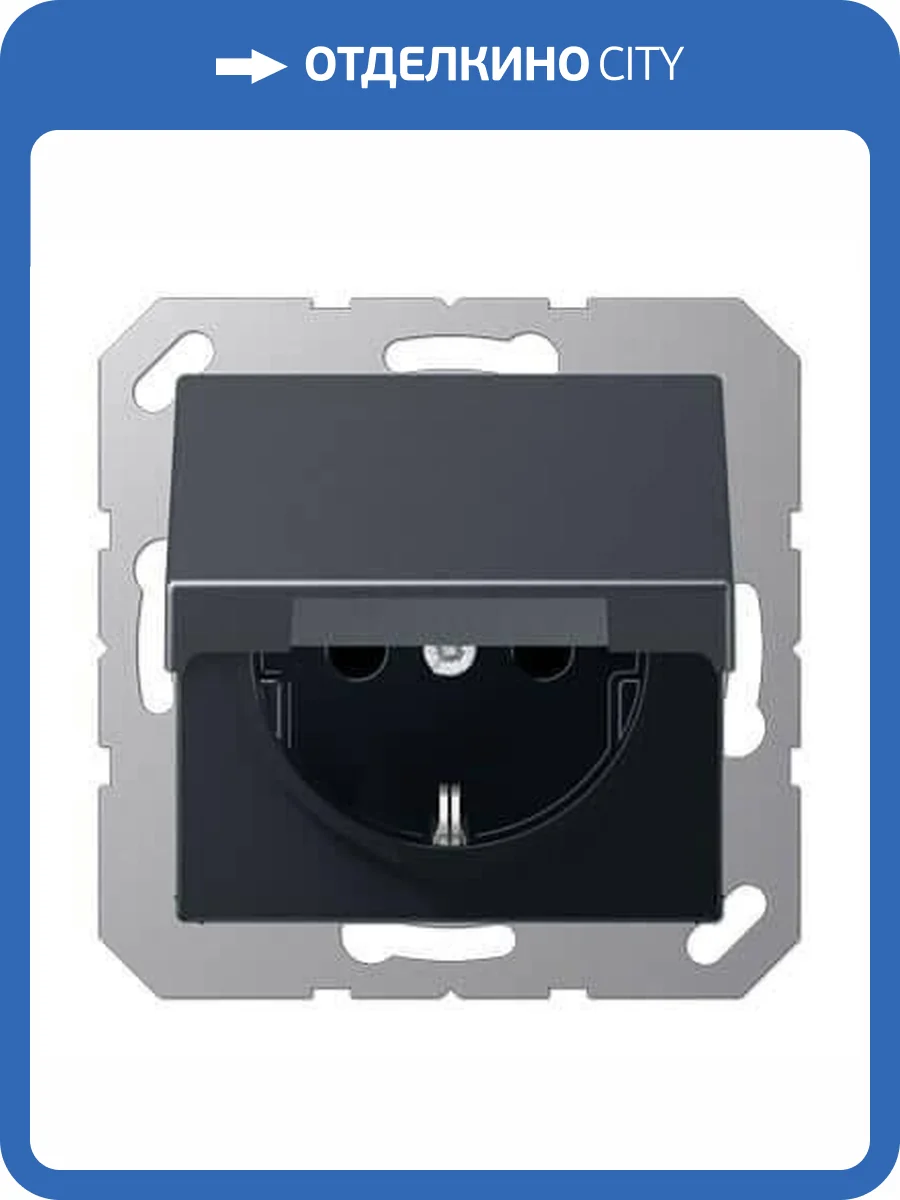 Розетка с заземлением с крышкой безвинтовой зажим Jung A 500 антрацит A1520BFKLANM фото 2