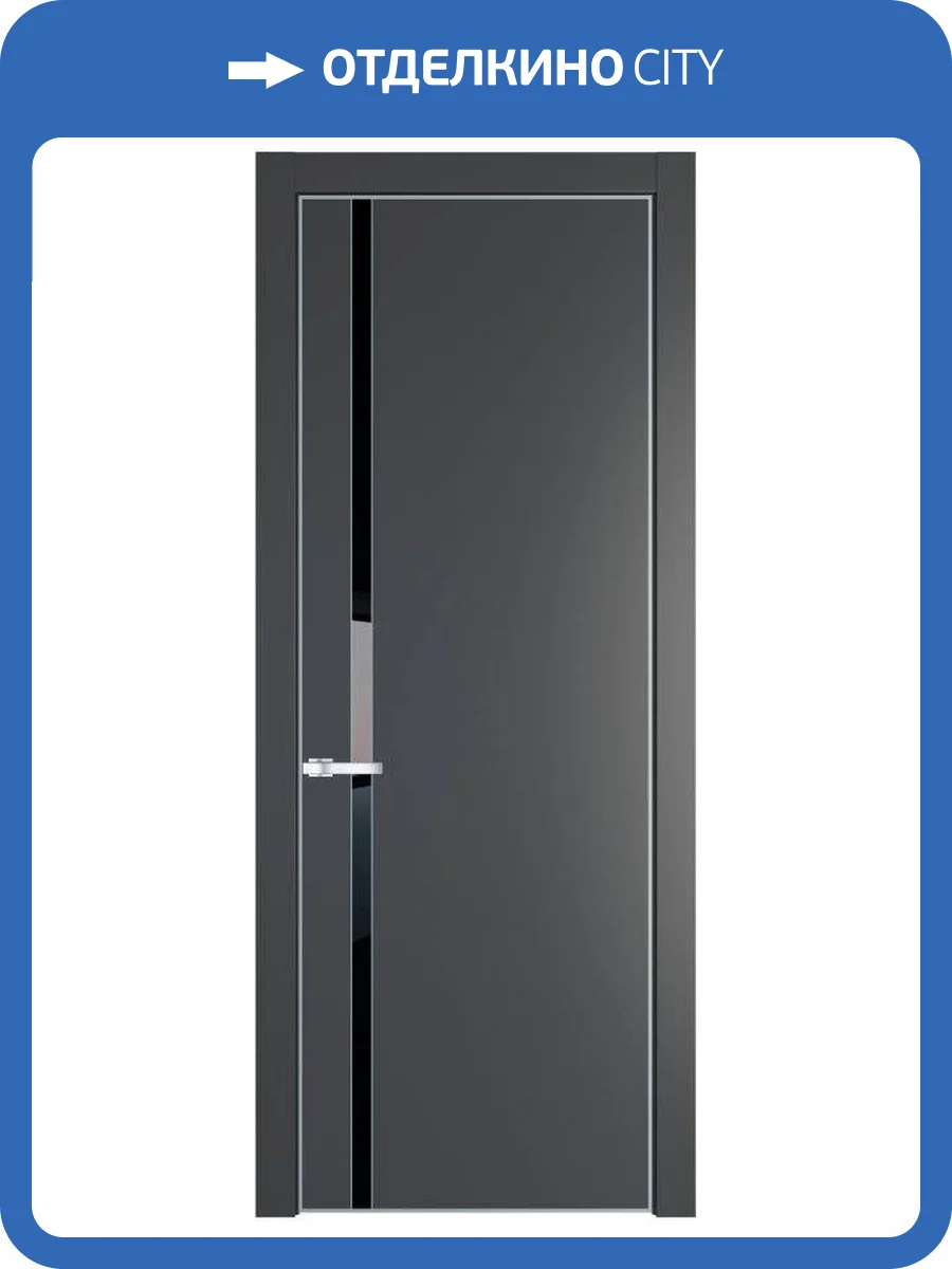 Межкомнатная дверь Profil Doors 21 PE полотно Графит, кромка алюминиевая с четырех сторон матовая, стеклянная вставка черный лак 600x2000 фото 2