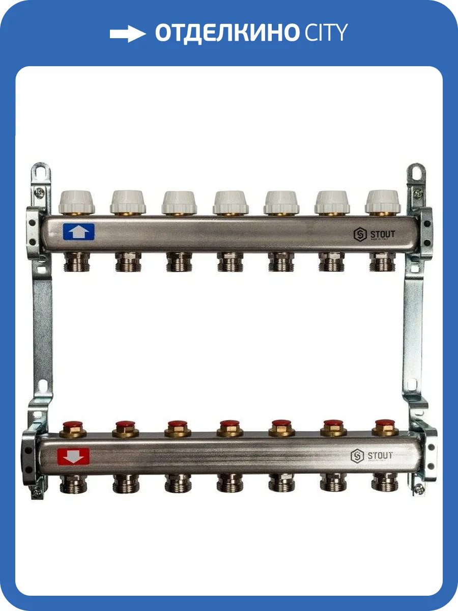 Коллектор Stout из нержавеющей стал с запорными клапанами 1/3/4x7, SMS 0922 000007 фото 7