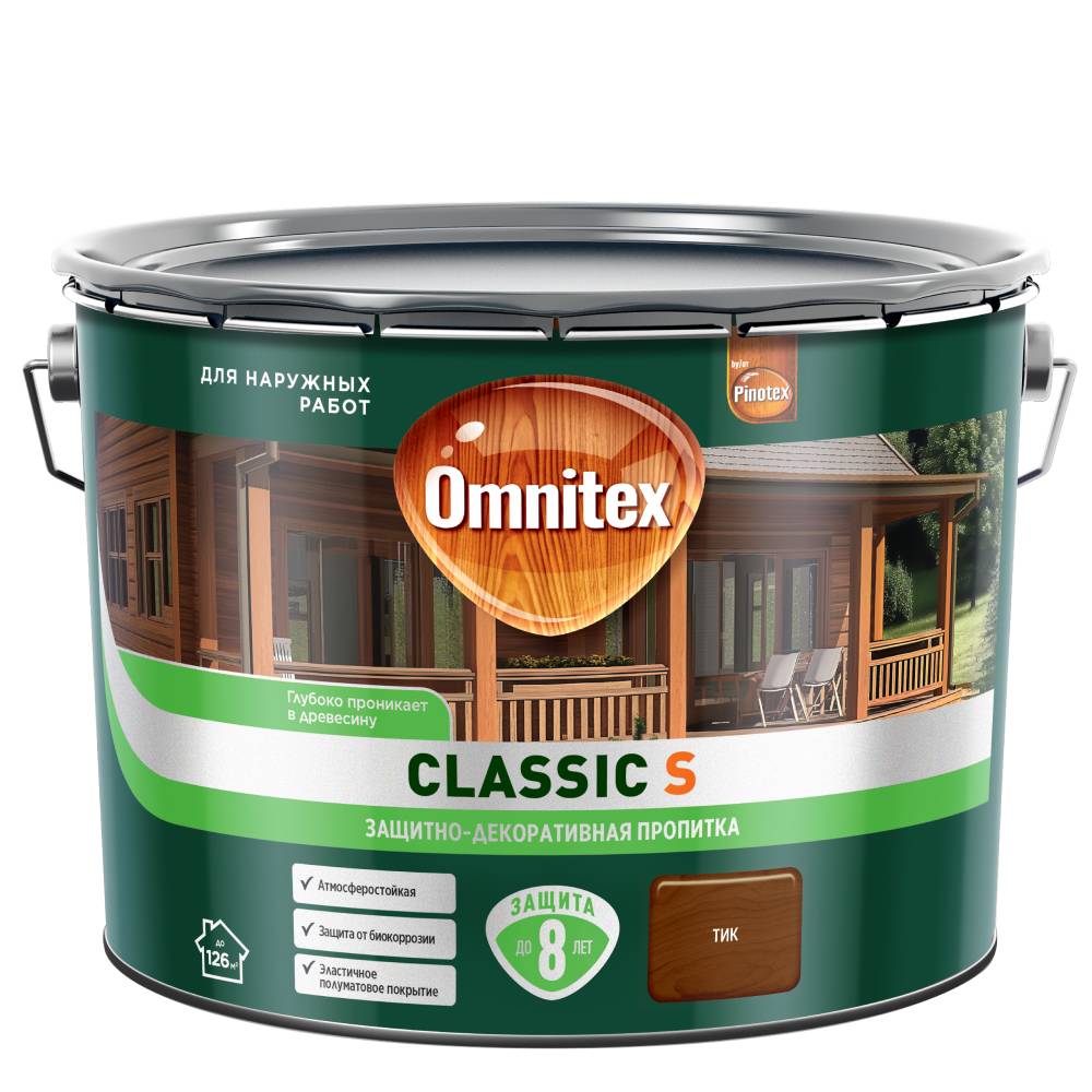 Пропитка декоративная для защиты древесины Omnitex Classic S тик 9 л