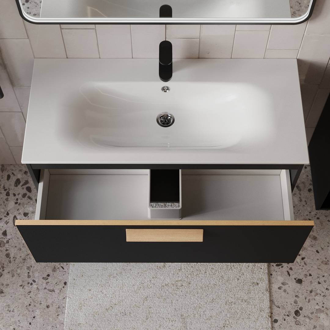 Тумба с раковиной Terminus Noto NOT101001099901O черный soft touch, 100x38 фото 2