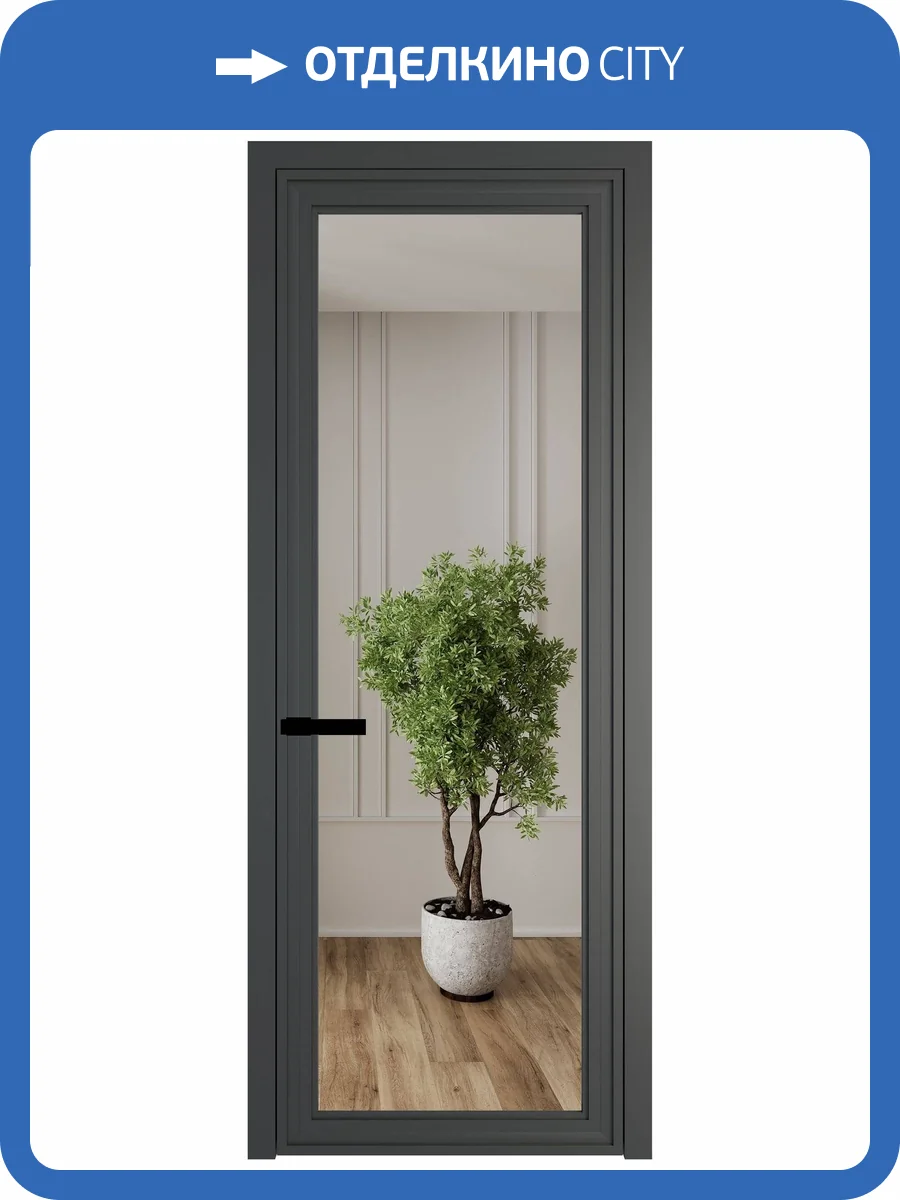 Межкомнатная дверь Profil Doors 1 AGP цвет профиля Серая ночь, стекло безопасное 6 мм зеркало 800x2000 фото 2