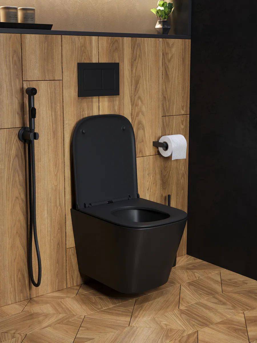 Унитаз подвесной Watersense Eva S W00083 безободковый, сиденье микролифт, черный матовый фото 8