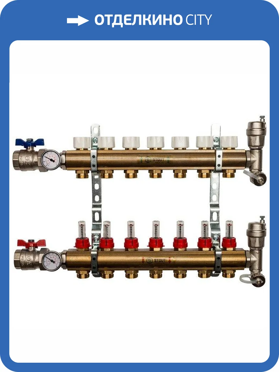 Коллектор Stout распределительный из латуни с расходомерами 1/3/4x7, SMB 0473 000007 фото 10