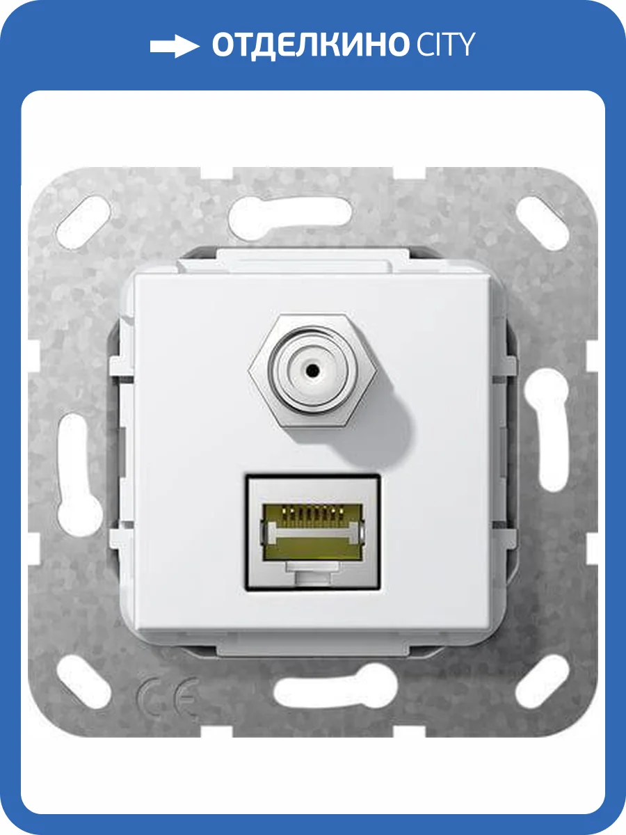 Розетка двойная MJ RJ45-SAT-F Gira System 55 6a кат чисто-белый глянцевый 569703 фото 2