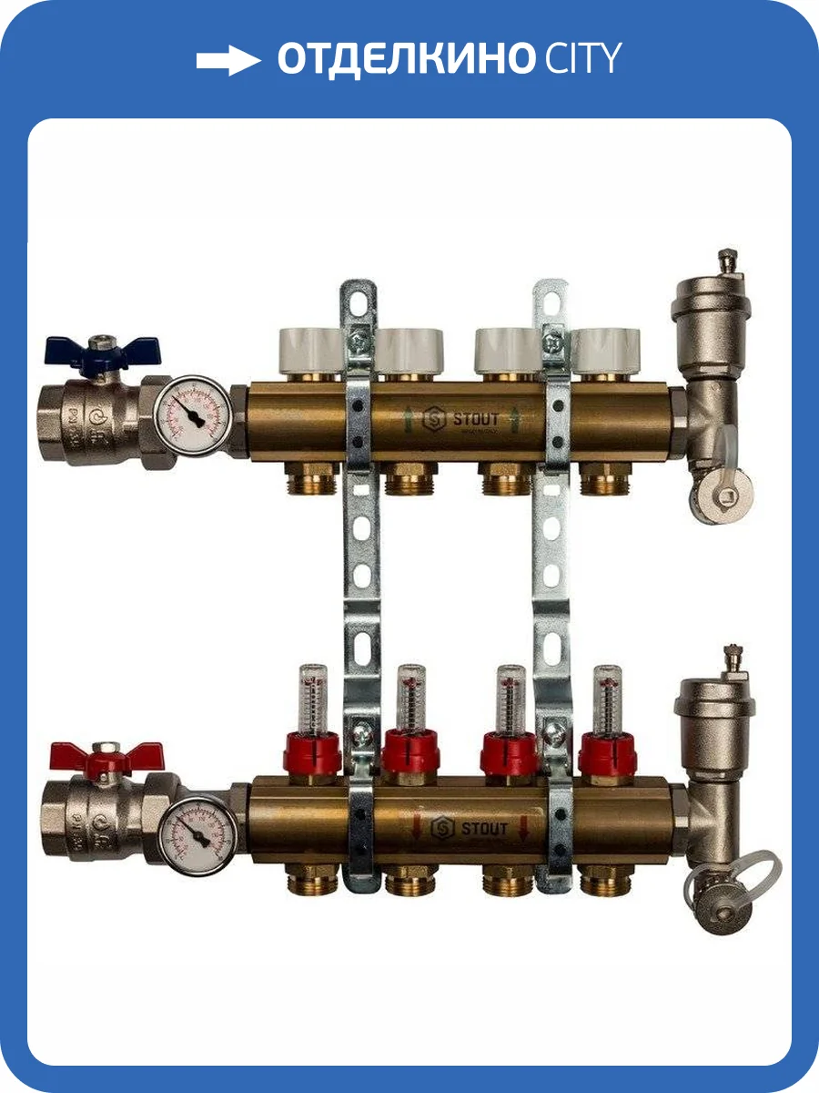 Коллектор Stout распределительный из латуни с расходомерами 1/3/4x4, SMB 0473 000004 фото 10