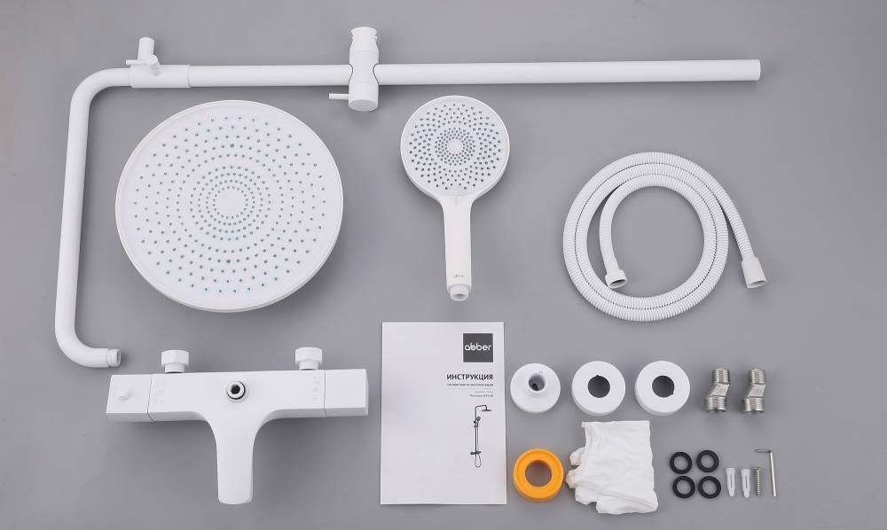 Душевая стойка Abber Thermostat AF8516FWL с изливом и термостатом, белая матовая фото 3