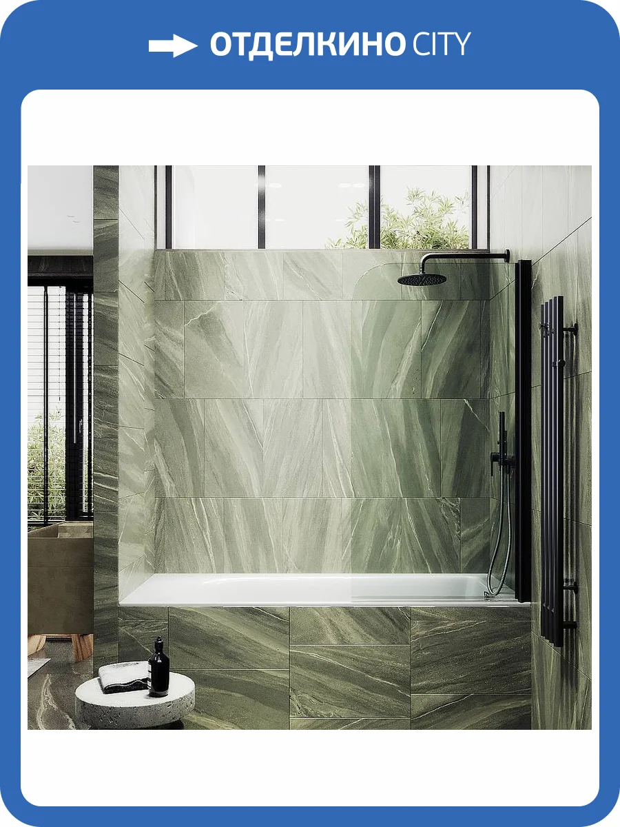 Шторка на ванну MaybahGlass MGV-599-6 поворотная, на монопетле, стекло прозрачное, профиль черный, 1400x700 фото 4