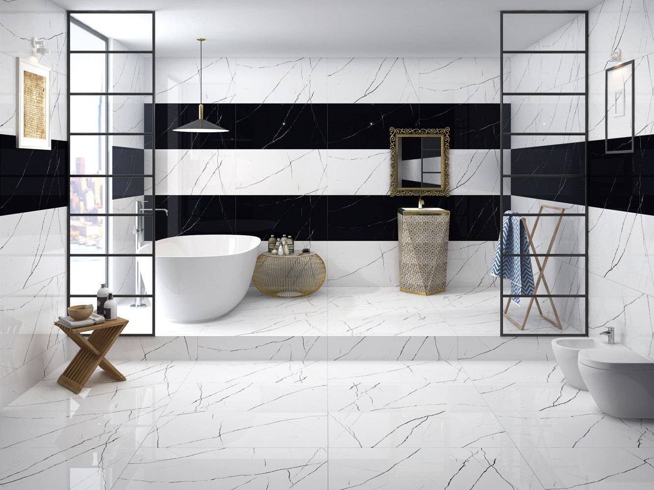 Керамогранит Asia Pacific Nero marquina white high gloss polished 60x60 фото 2