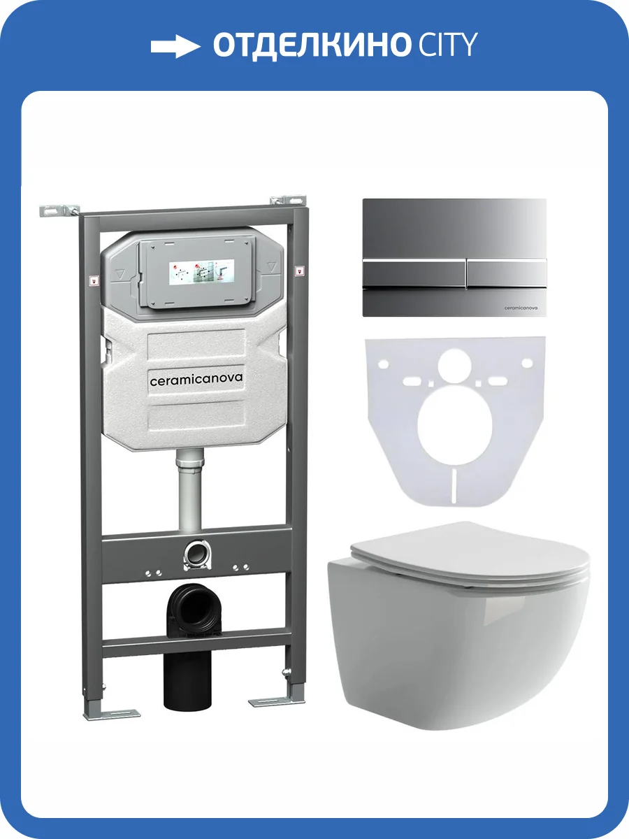 Комплект Унитаз подвесной Ceramica Nova Forma CN3009 + Инсталляция Envision CN1002M с кнопкой хром матовый фото 6