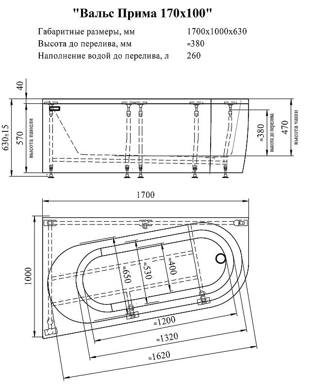 Акриловая ванна Radomir Вальс Прима 170x100 1-83-2-2-0-357 правая, с каркасом, с гидромассажем Люкс хром, белая фото 2
