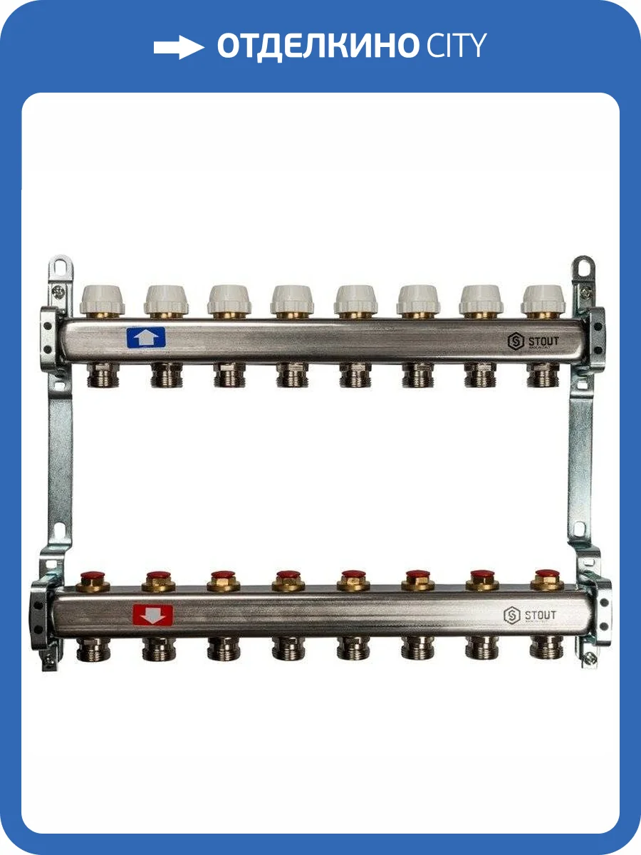 Коллектор Stout из нержавеющей стал с запорными клапанами 1/3/4x8, SMS 0922 000008 фото 7