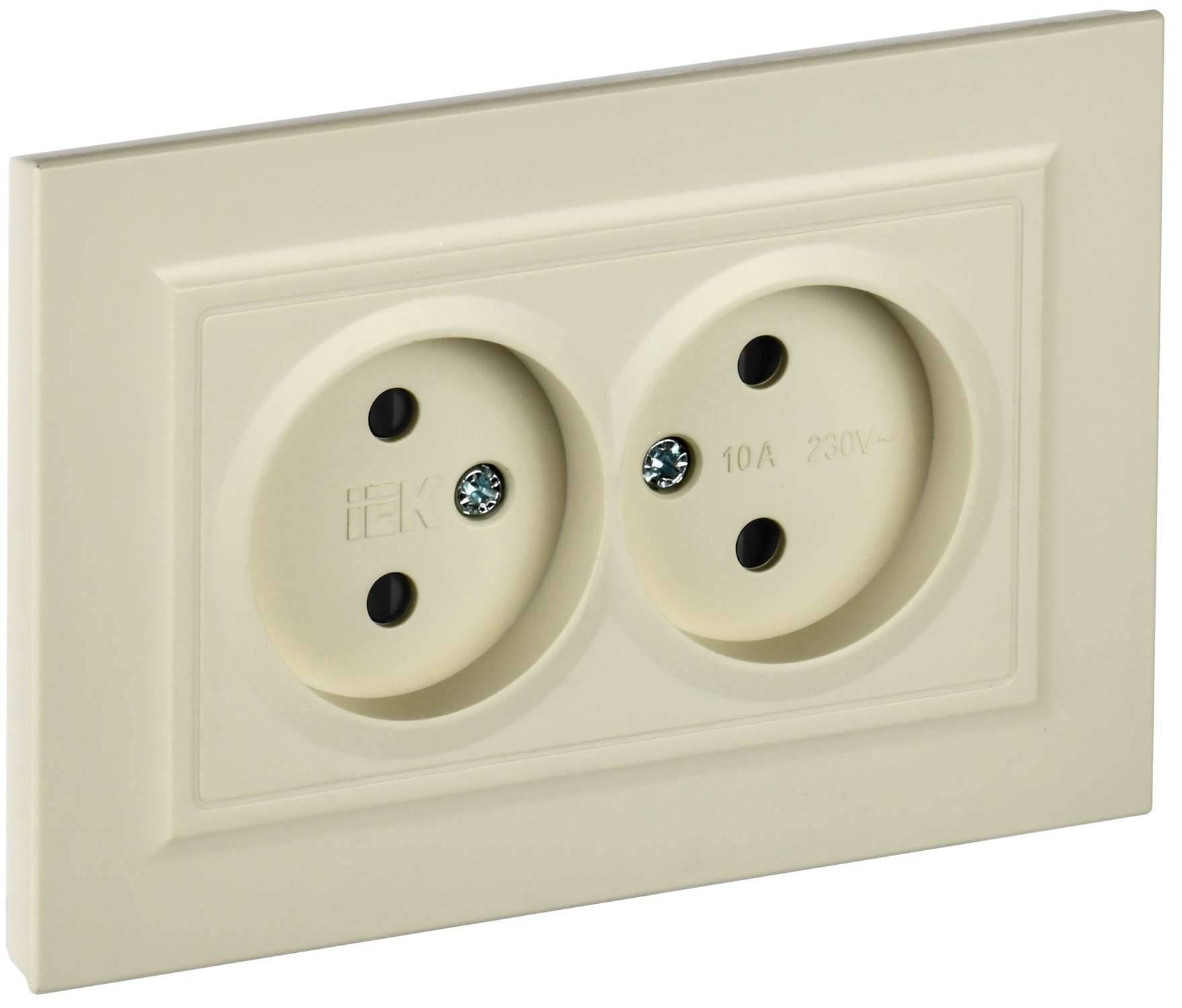 Розетка 2-местная с защитными шторками IEK Brite BR-R23-10-K10-F бежевый