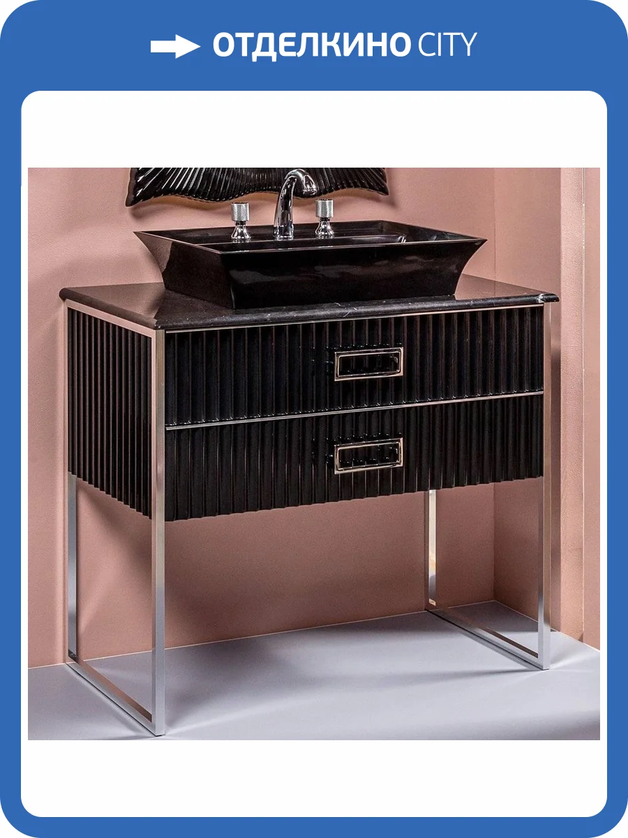 Тумба с раковиной Armadi Art Monaco 100 столешницей из мрамора черная, хром, прямоугольная раковина фото 8