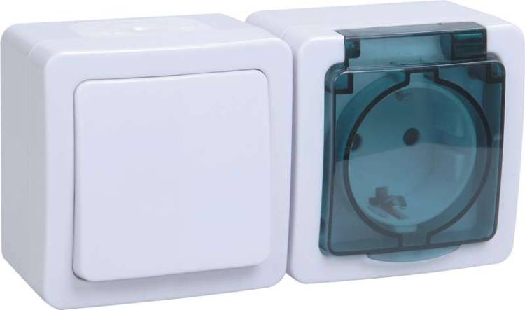 Розетка+Выключатель 1-клавишный IEK Гермес Plus EBGMP20-K03-31-54-EC белый, крышка дымчатый