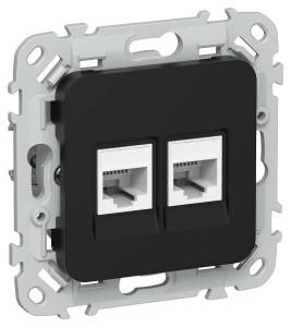 Розетка телефонная RJ11+Ethernet RJ45 IEK Flite FI-KT22-2-K02 черный