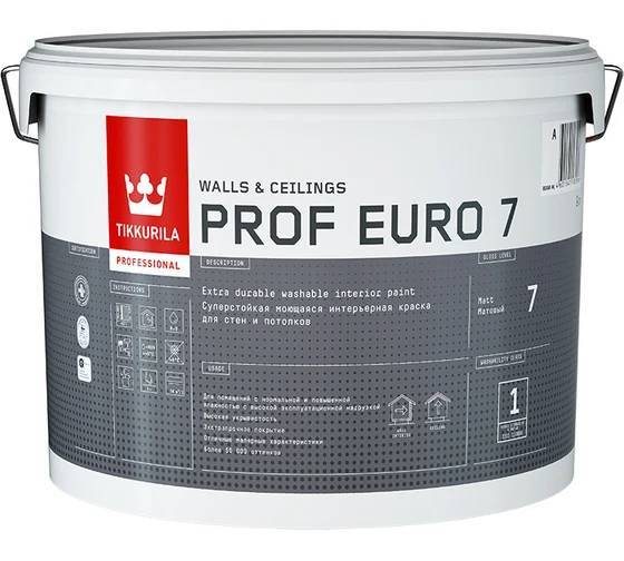 Краска интерьерная Tikkivala Prof Euro 7 матовая база A 9 л