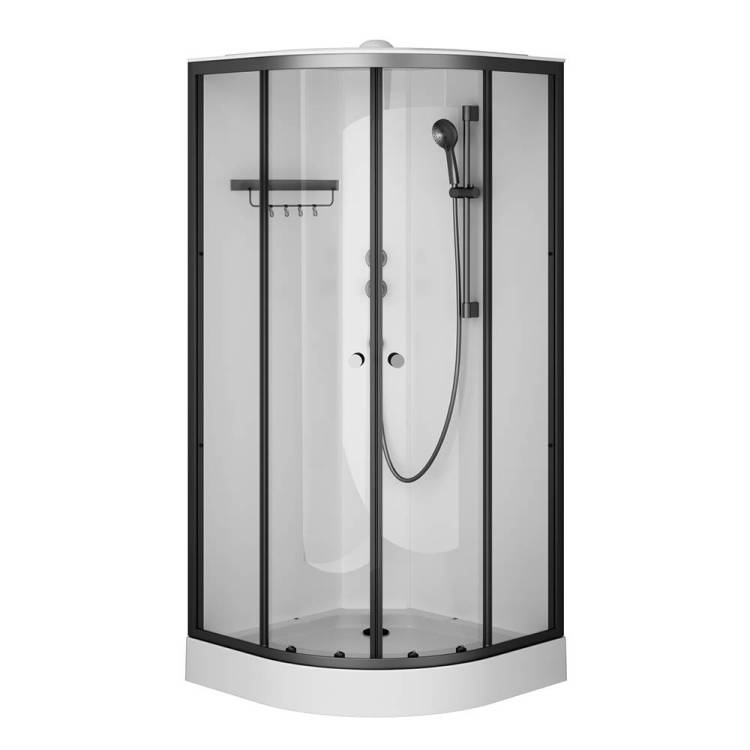 Душевая кабина Am.Pm X-Joy W94C-401-090BT 90x90, 1/4 круга, профиль матовый черный, стекло прозрачное