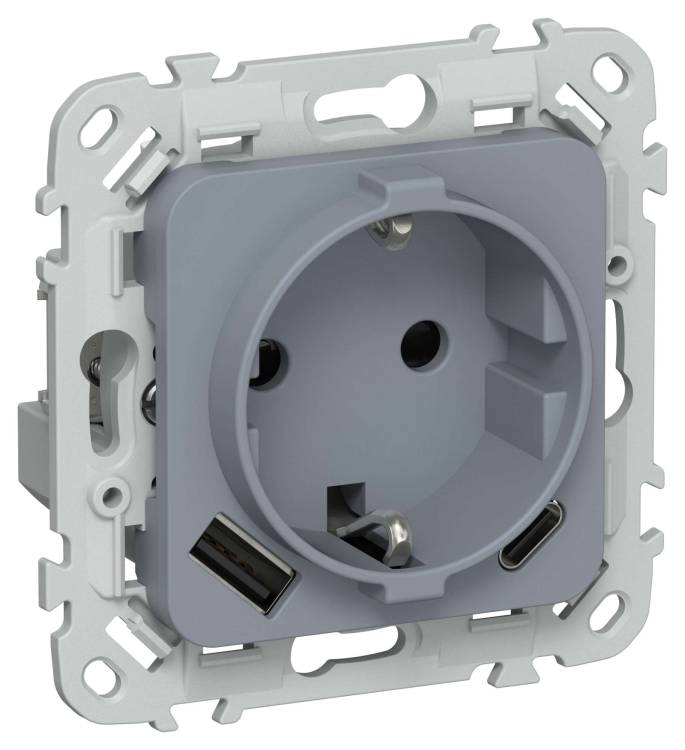 Розетка 1-местная с заземлением, шторками и USB Type A+С IEK Flite FI-R14-16-1-U22-020-K35 маренго