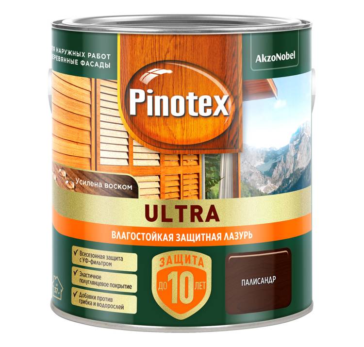 Пропитка декоративная для защиты древесины Pinotex Ultra AWB полуглянцевая палисандр 2.5 л