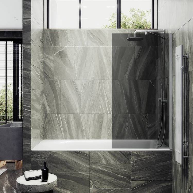 Шторка на ванну MaybahGlass MGV-78-1ш стекло графит, профиль белый матовый, 1400x400