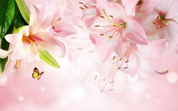 3D Фотообои Artegrafico «Розовые лилии с бабочками» LIL-027 канвас