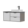 Тумба с раковиной Equil Smile 100 подвесная, раковина справа, белый, лен антрацит