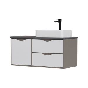 Тумба с раковиной Equil Smile 100 подвесная, раковина справа, белый, лен антрацит