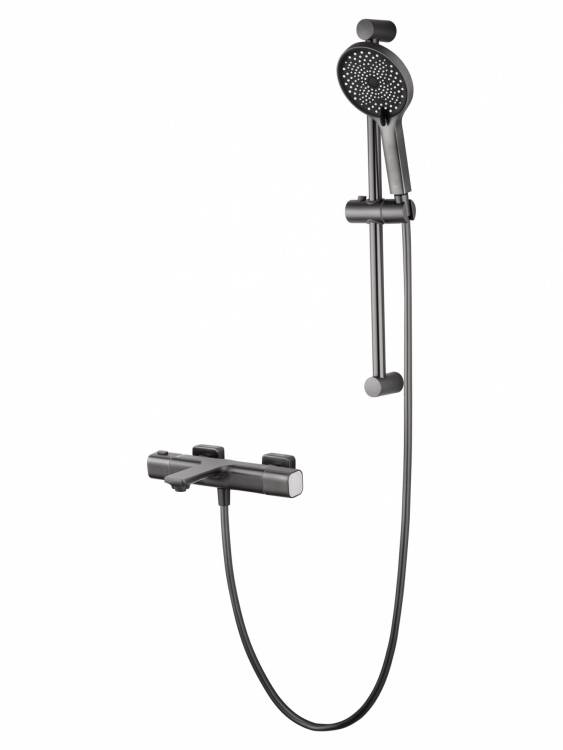 Смеситель для ванны Wonzon & Woghand WW-C2011-A-BGG с душевым гарнитуром и термостатом, темный графит