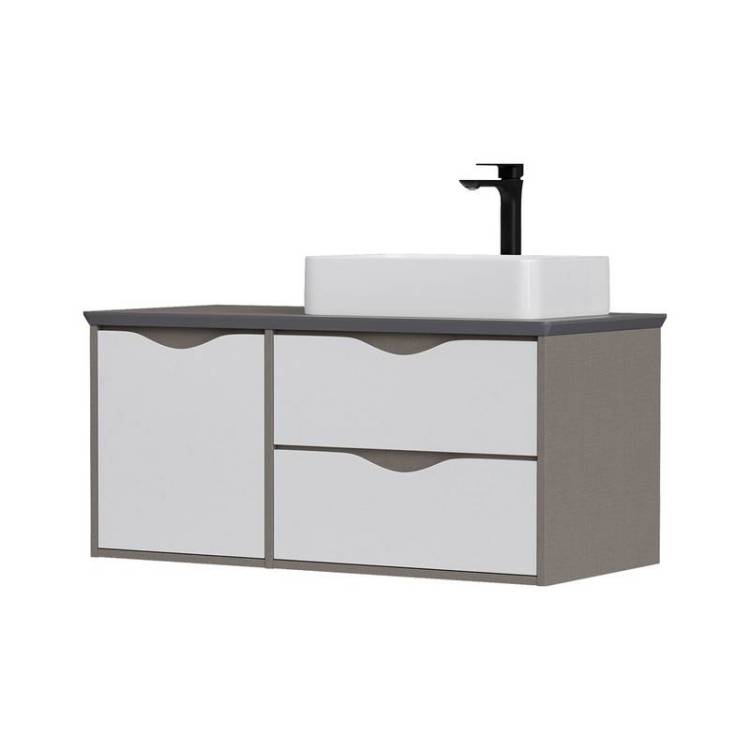 Тумба с раковиной Equil Smile 100 подвесная, раковина справа, белый, лен антрацит