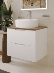 Тумба с раковиной BOND Cube T99605-S03430 белая, дуб, 60 см