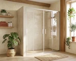 Душевая дверь в нишу MaybahGlass MGD-1831-5 профиль хром матовый, стекло прозрачное, 195x195