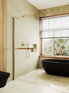 Душевая перегородка MaybahGlass MGD-726-3ш 79x195, стекло прозрачное 8 мм, профиль золото