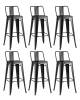 Набор из 6 барных стульев Stool Group Tolix YD-H765E-W LG-01 X6 черный глянцевый, темное дерево, со спинкой