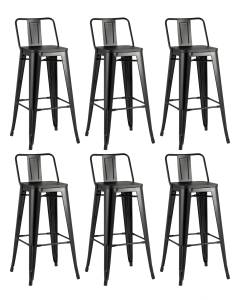 Набор из 6 барных стульев Stool Group Tolix YD-H765E-W LG-01 X6 черный глянцевый, темное дерево, со спинкой