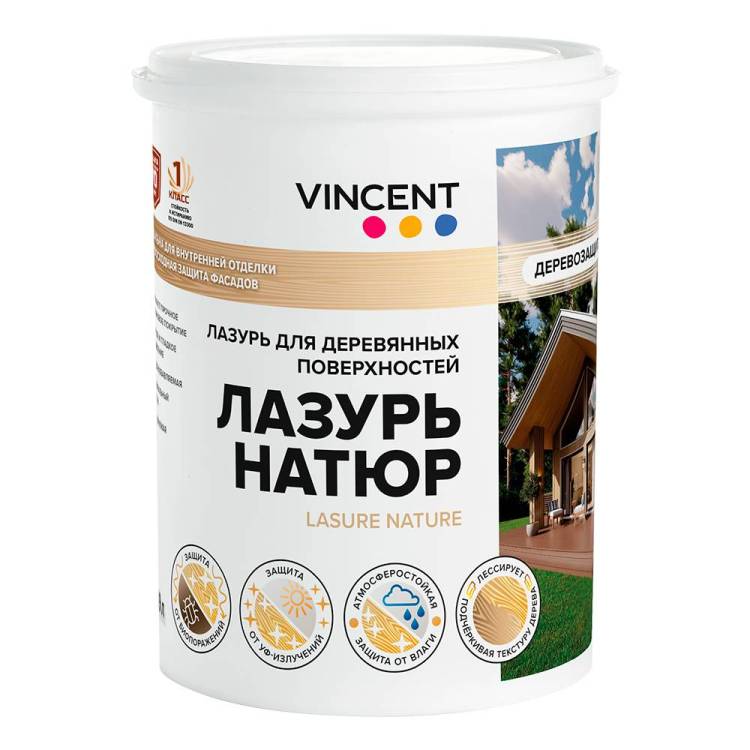 Лазурь лессирующая для защиты древесины Vincent Lasure Nature сатиновая 0.9 л