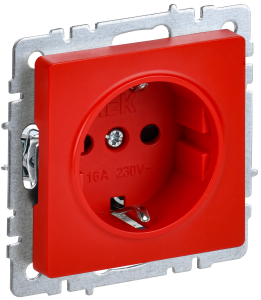 Розетка 1-местная с заземлением и шторками IEK Brite BR-R14-16-K04 красный