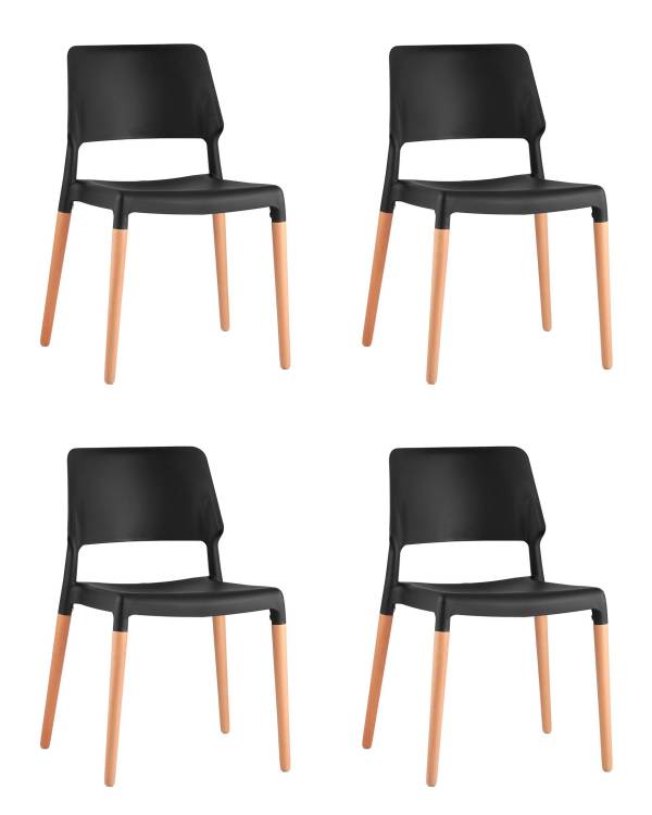 Набор из 4 стульев Stool Group Bistro 8086 BLACK X4 черный с деревянными ножками