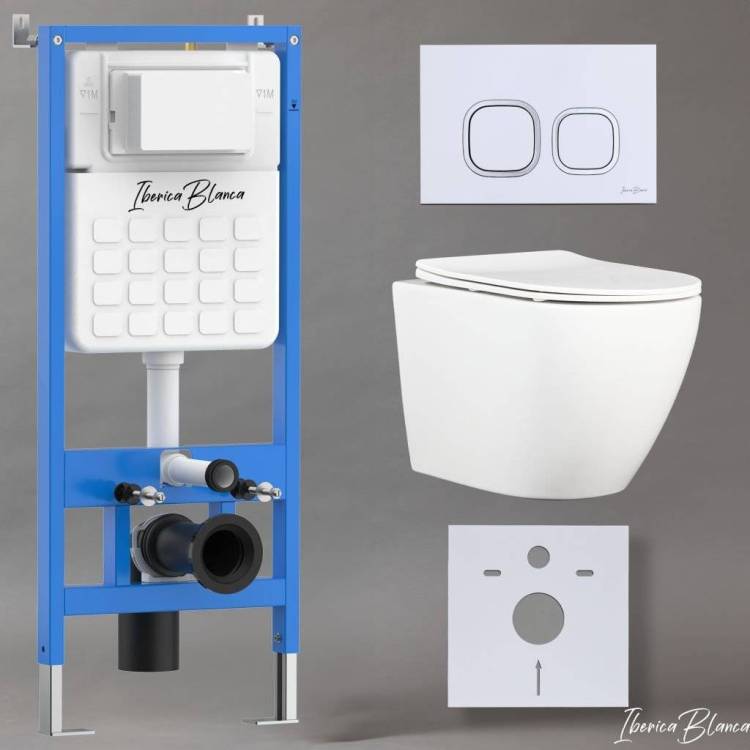 Комплект Iberica Blanca Bilbao Alto IB001.BLA.231.831 унитаз безободковый, белый, сиденье микролифт, клавиша смыва белый глянцевый