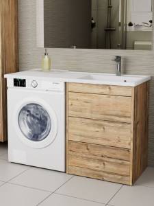 Тумба с раковиной Veneciana Nera 55 55531 под стиральную машину, с тремя ящиками, пихта и раковиной Paola Magenta 1200 R