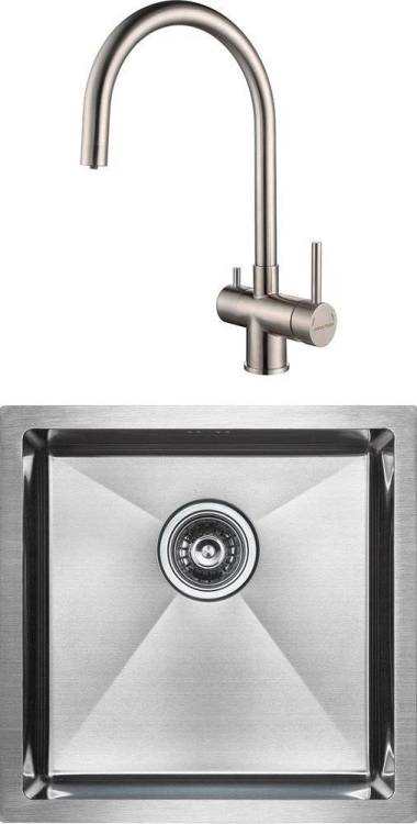 Комплект Paulmark Gerberg PM214444-BS брашированная нерж. сталь + Смеситель Paulmark Heller He213218-SS для кухонной мойки, нержавеющая сталь