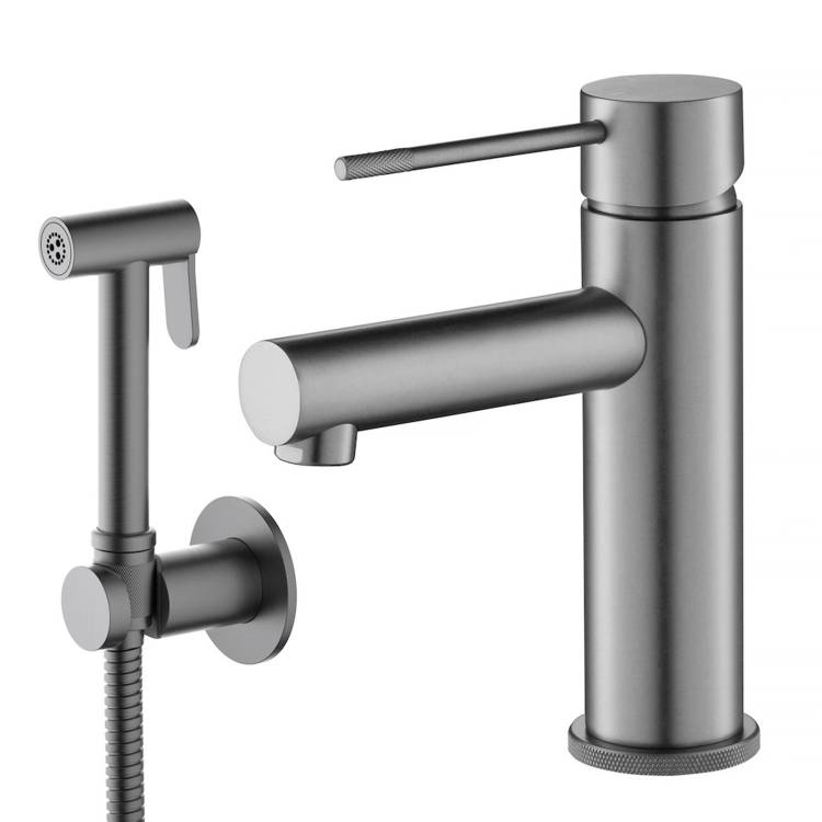 Смеситель для раковины Timo Saona 2360/18G с гигиеническим душем, черное золото