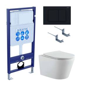 Унитаз с инсталляцией Aquatek Вега-012 4в1 с черной матовой кнопкой