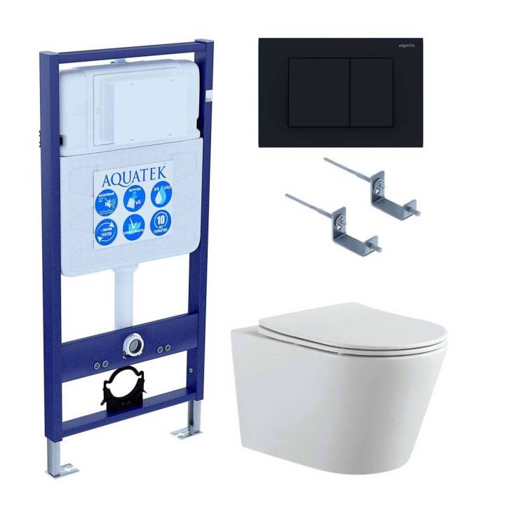 Унитаз с инсталляцией Aquatek Вега-012 4в1 с черной матовой кнопкой