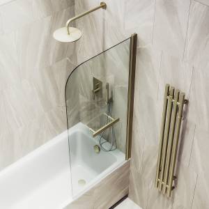 Шторка на ванну MaybahGlass MGV-788-2 80x140, поворотная, стекло прозрачное 6 мм, профиль бронза, с полотенцедержателем