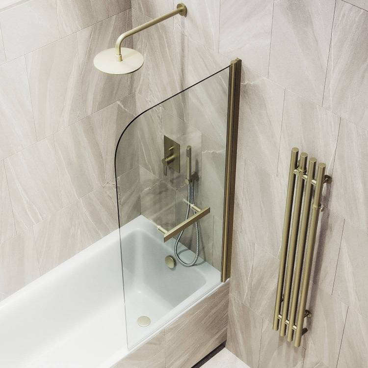 Шторка на ванну MaybahGlass MGV-788-2 80x140, поворотная, стекло прозрачное 6 мм, профиль бронза, с полотенцедержателем