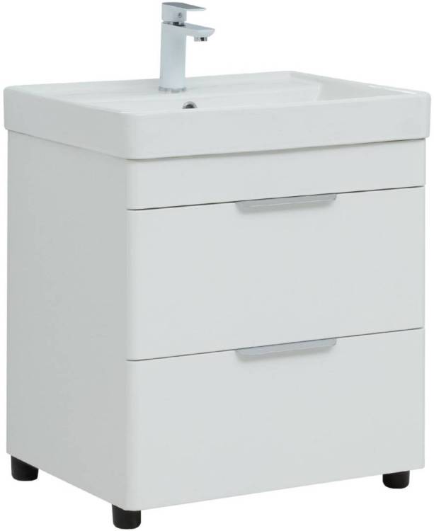 Тумба с раковиной Aquanet Ирис new 00310152 60 белый глянец, 2 ящика